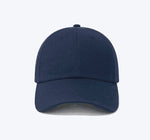 Wharf Print navy blue, six-panel structured baseball cap with a curved brim.