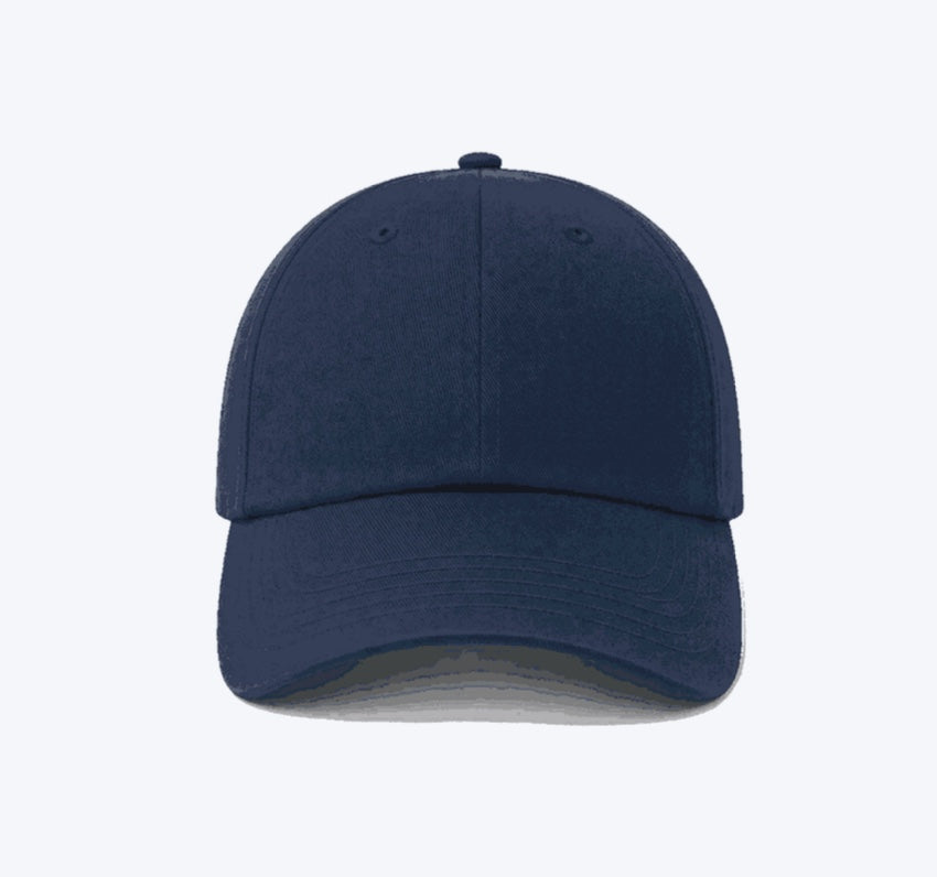 Wharf Print navy blue, six-panel structured baseball cap with a curved brim.
